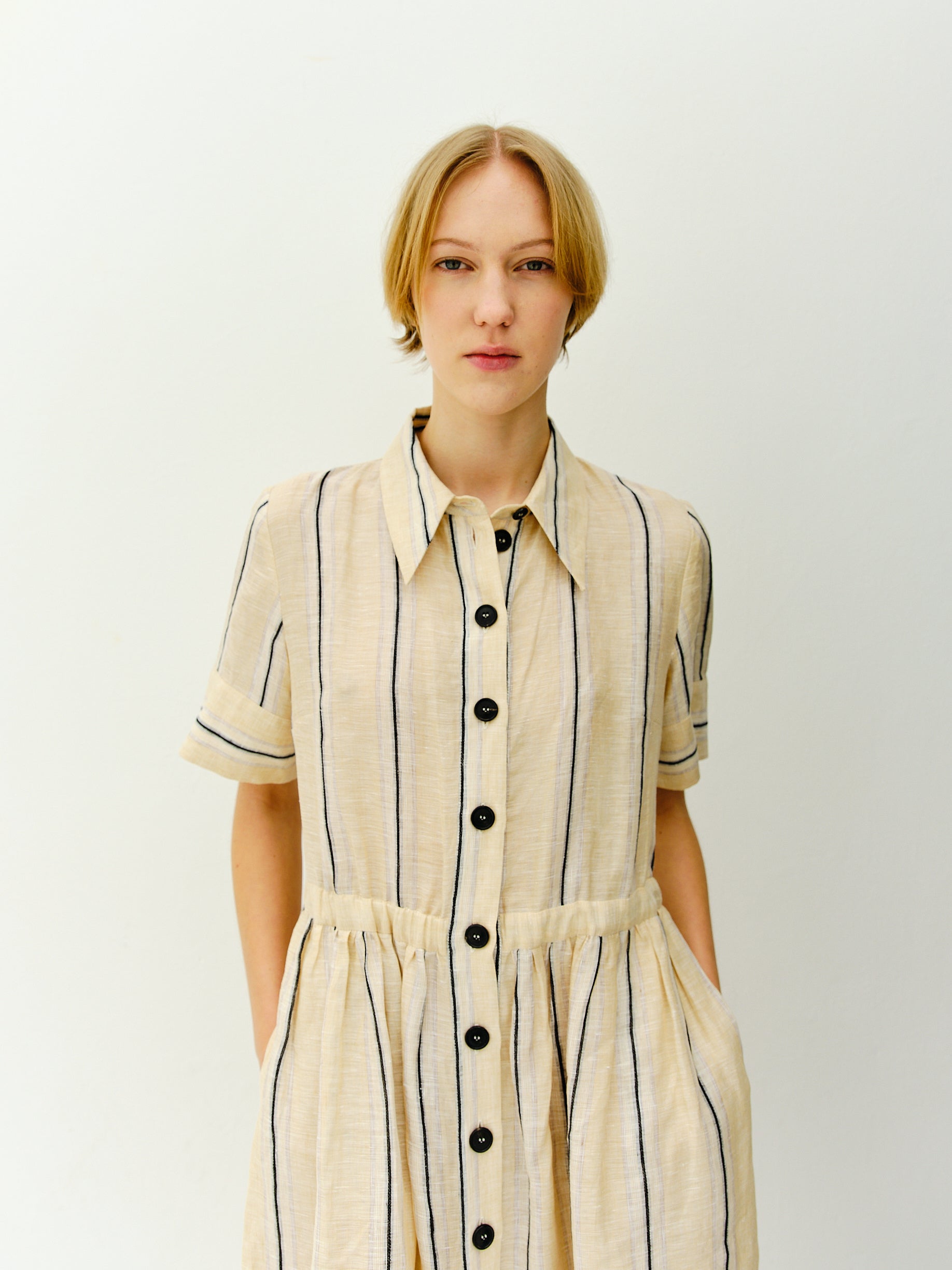 ELLA DRESS / NATURAL-WHITE-BLACK STRIPE