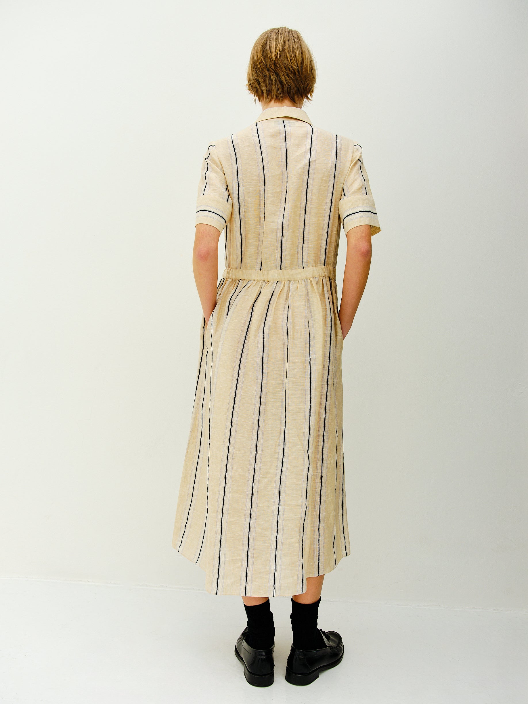 ELLA DRESS / NATURAL-WHITE-BLACK STRIPE