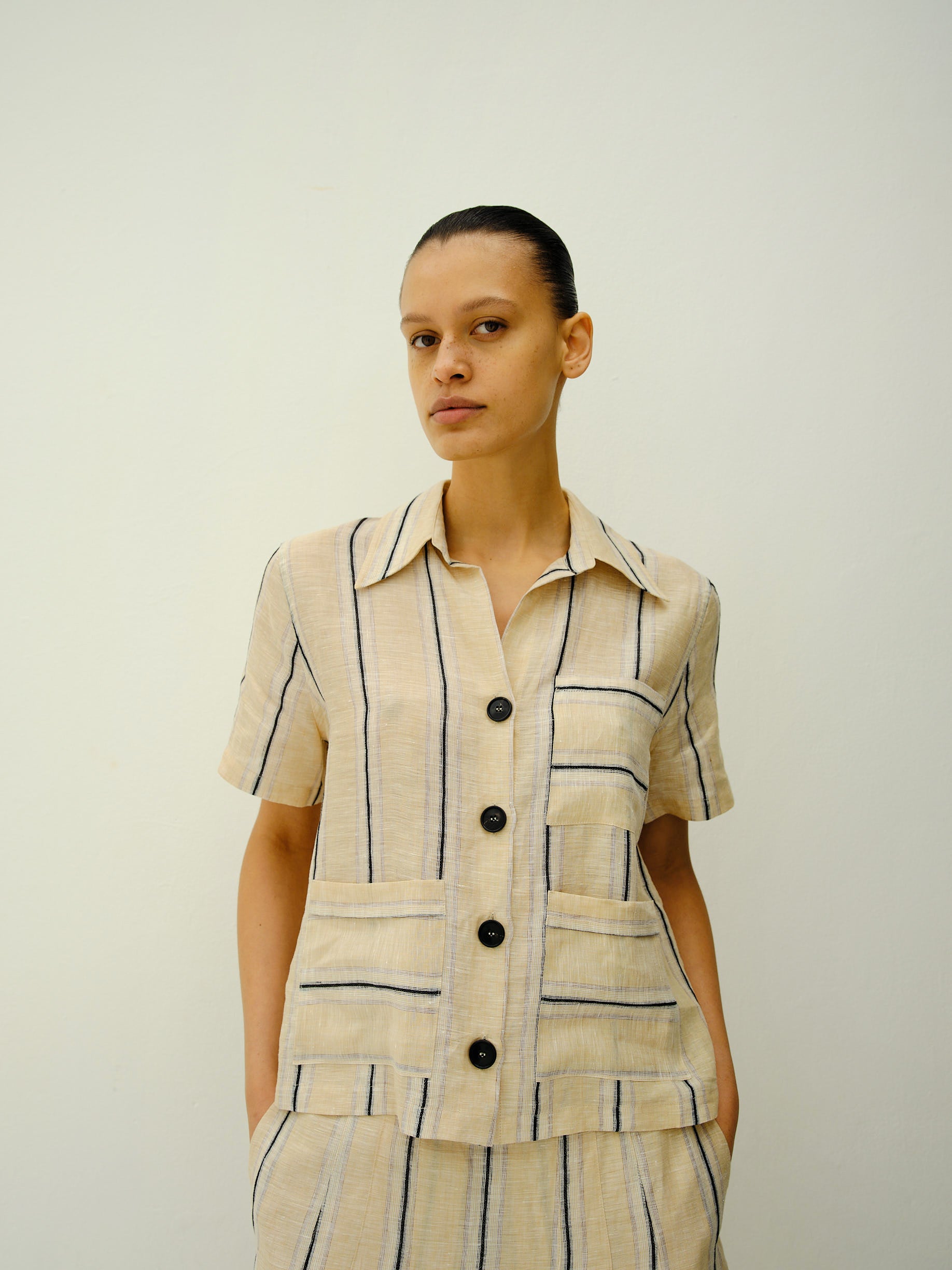 LAURENT SHIRT / NATURAL-WHITE-BLACK STRIPE