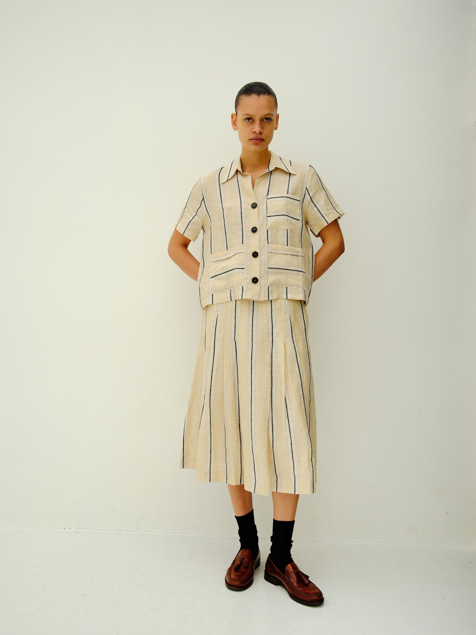 LAURENT SHIRT / NATURAL-WHITE-BLACK STRIPE