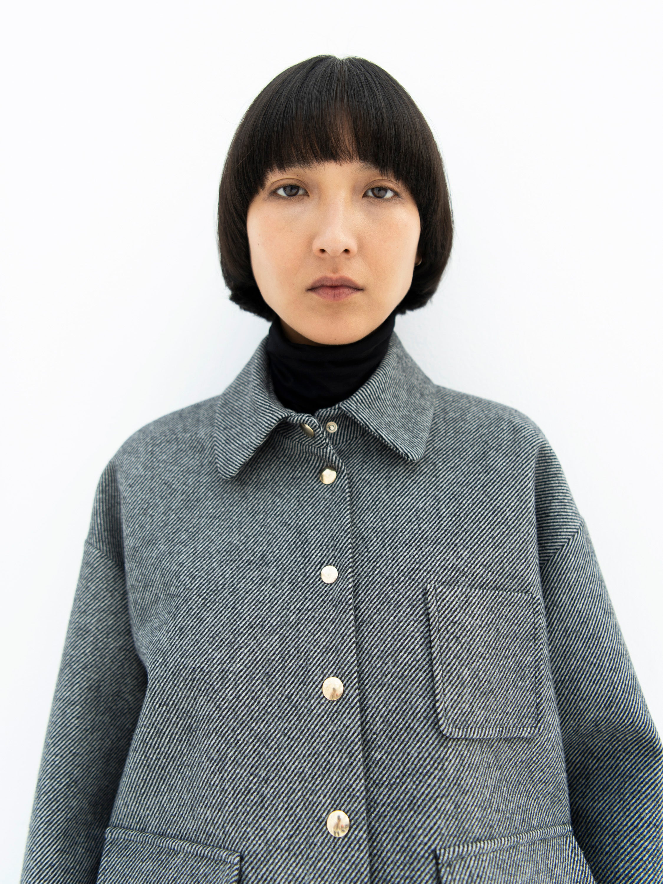 BOY SHIRT JACKET / BLACK-GREY