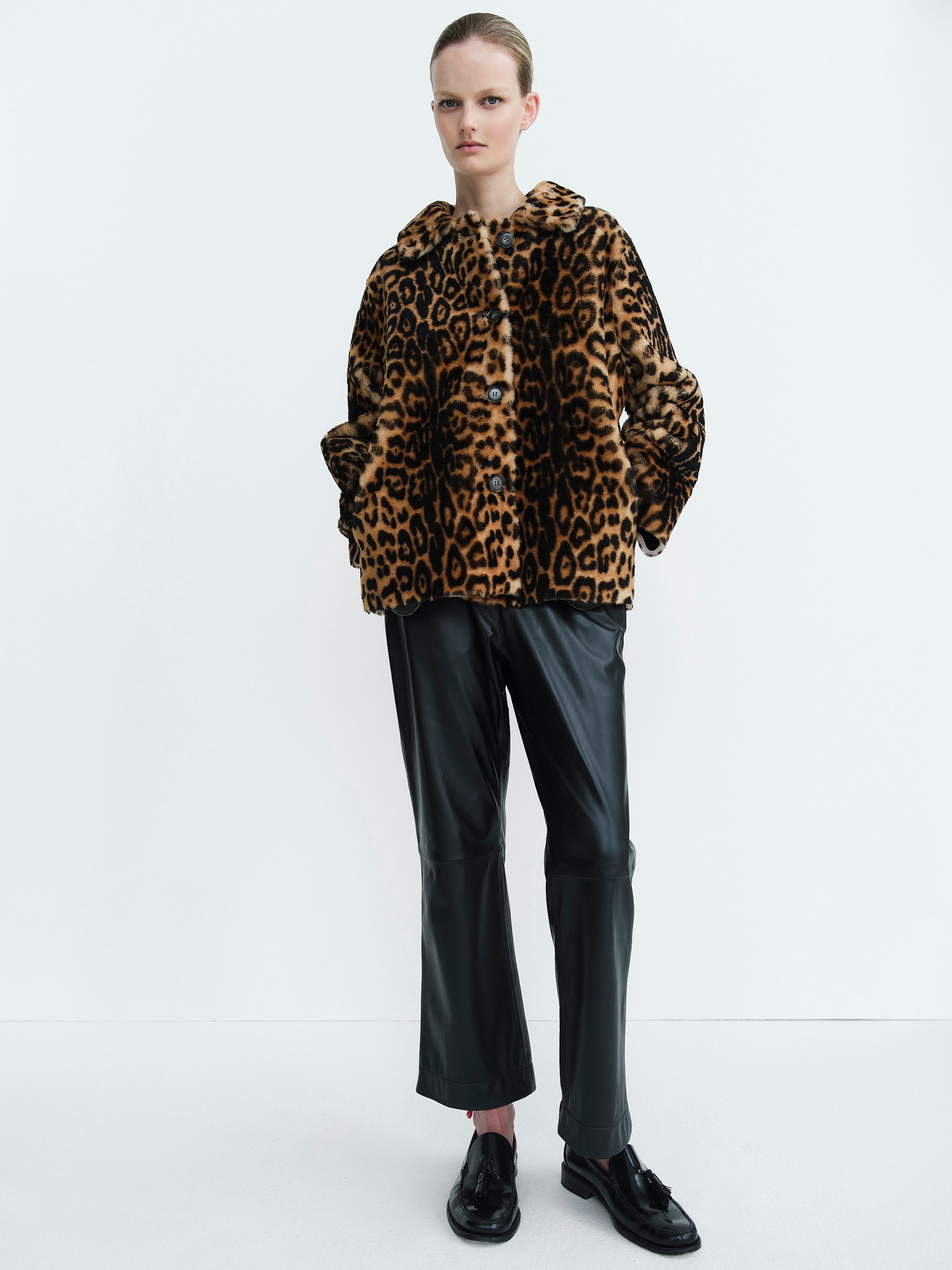 COCO SHEARLING JACKET REVERSIBLE / HAND PRINTED PANTHER