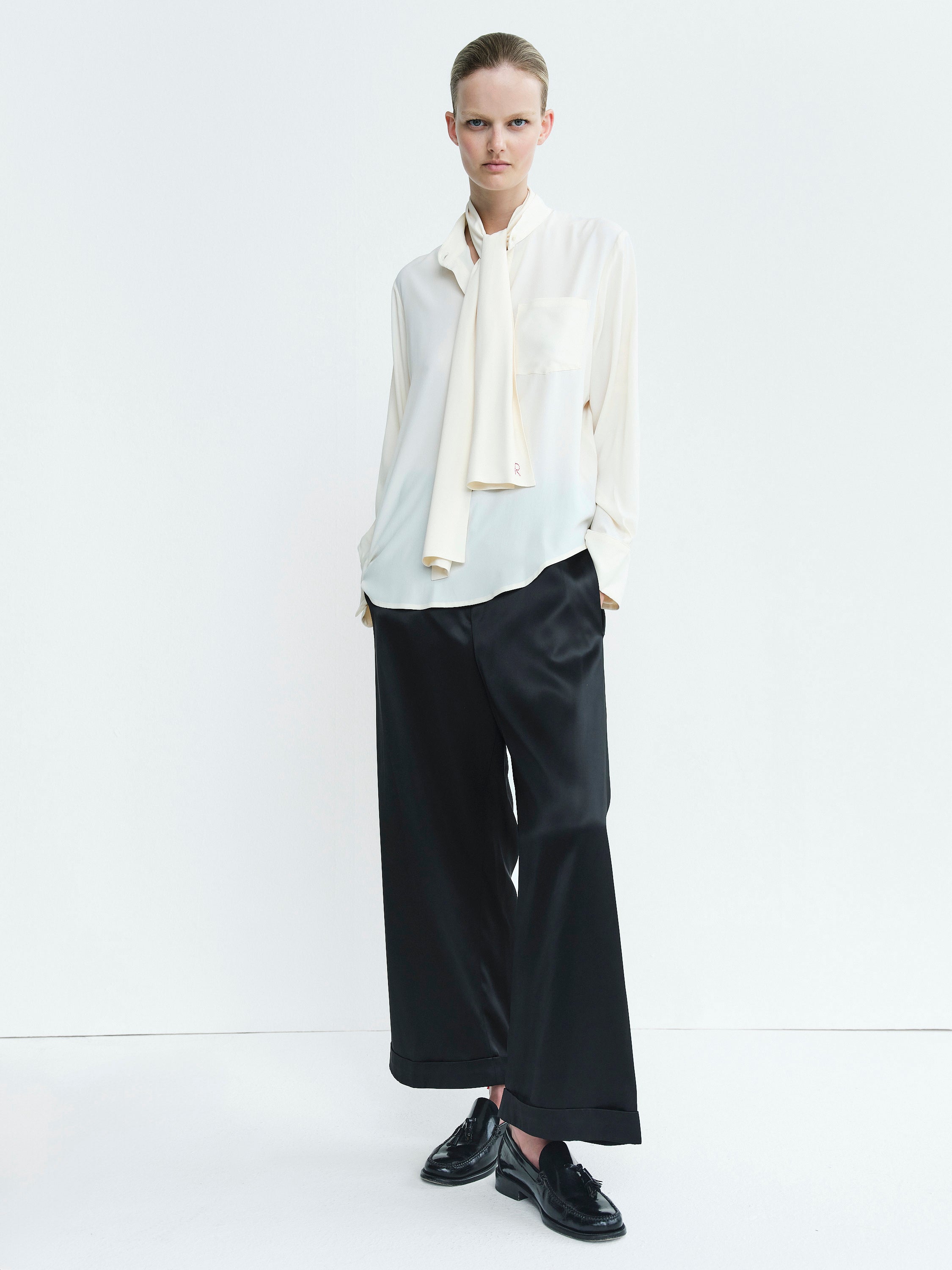 CAROLINA SILK SHIRT WH SCARF / CREME