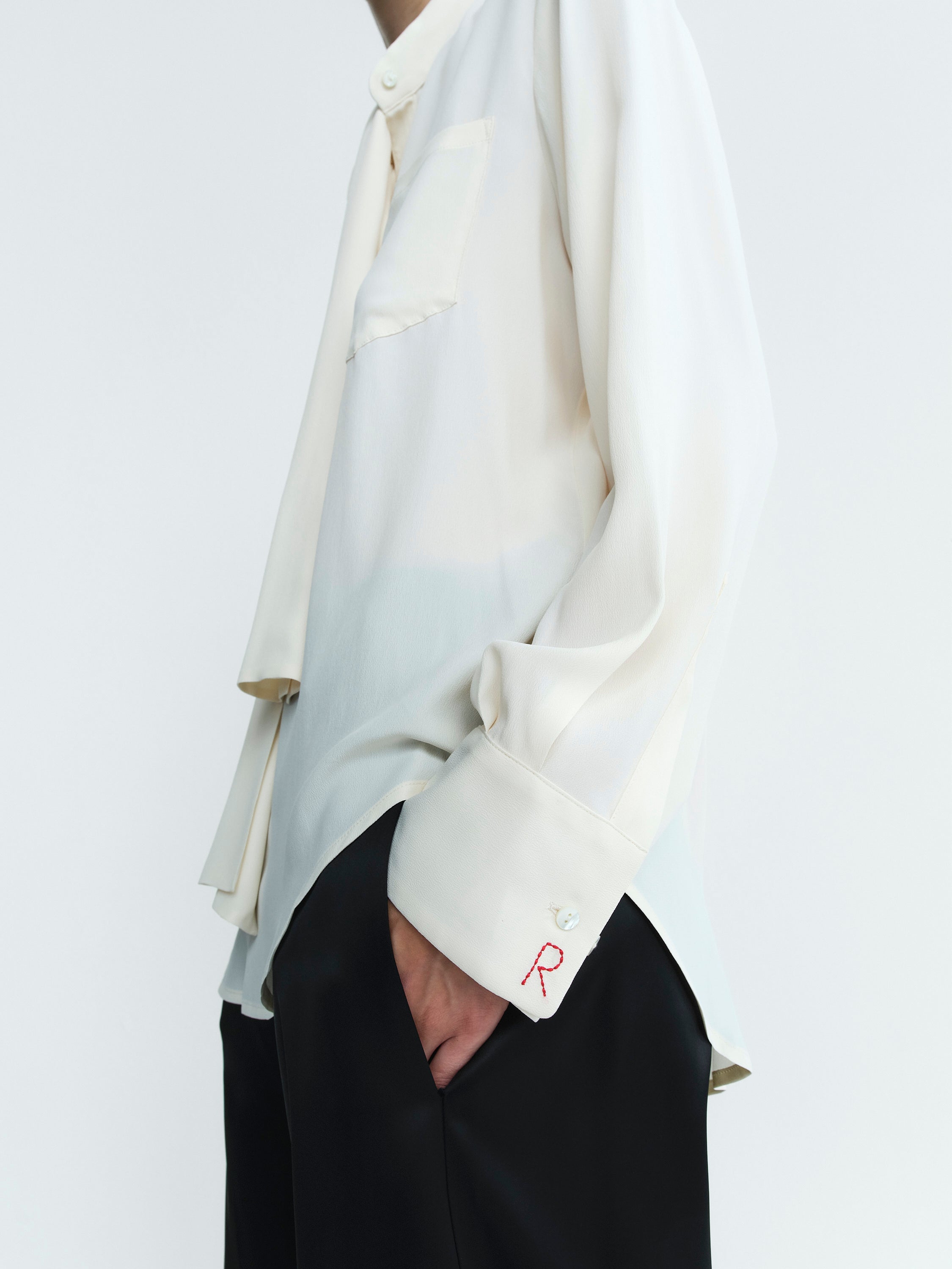 CAROLINA SILK SHIRT WH SCARF / CREME