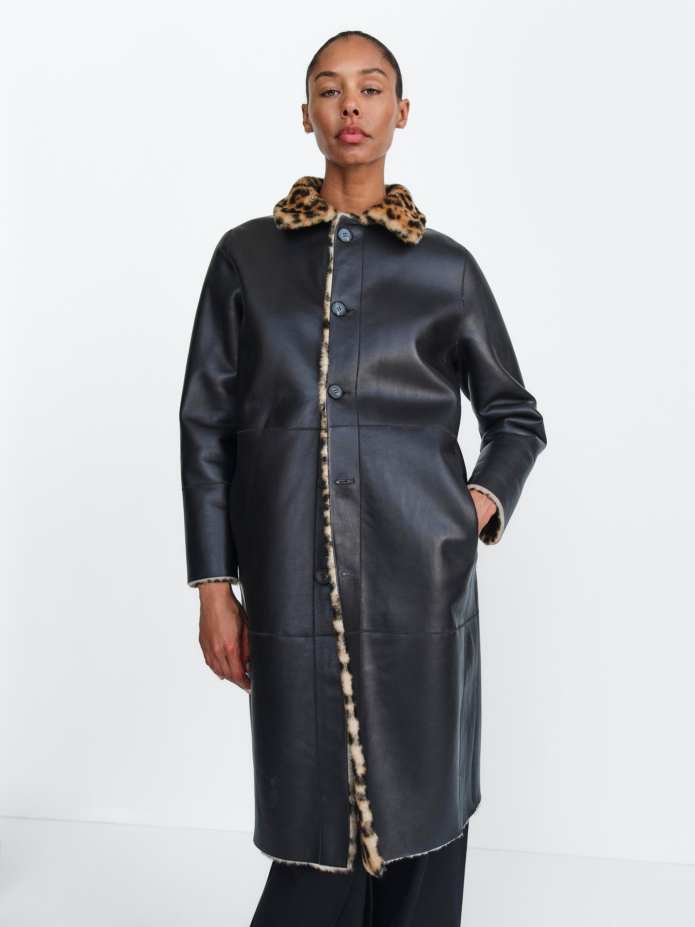 MADISON SHEARLING COAT REVERSIBLE / HAND PRINTED PANTHER