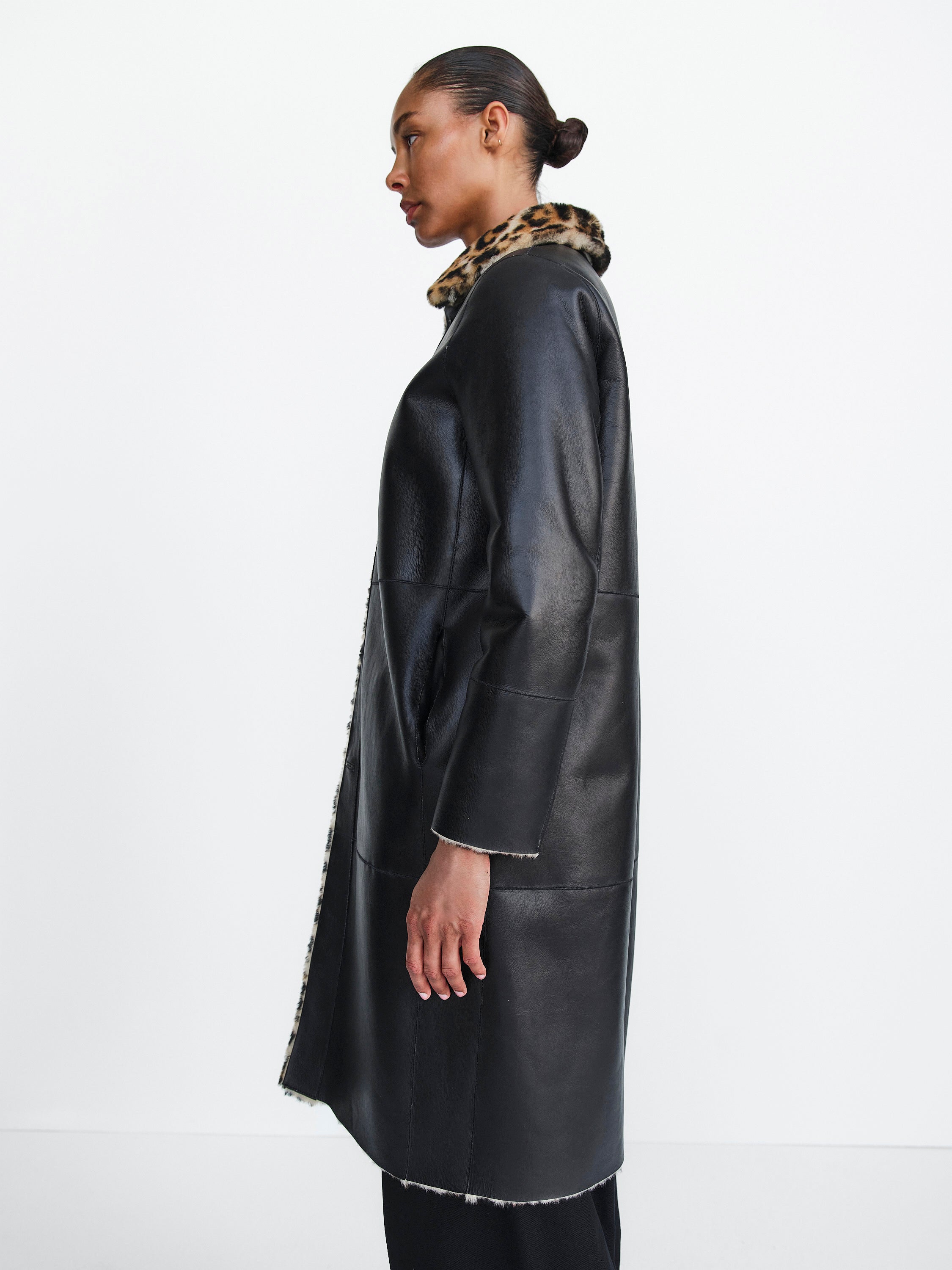 MADISON SHEARLING COAT REVERSIBLE / HAND PRINTED PANTHER