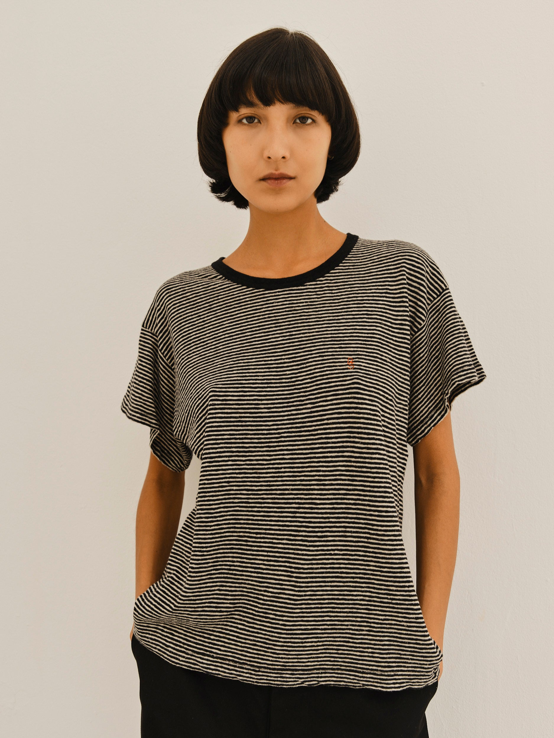 LAURENT TEE / BLACK-ECRU STRIPE
