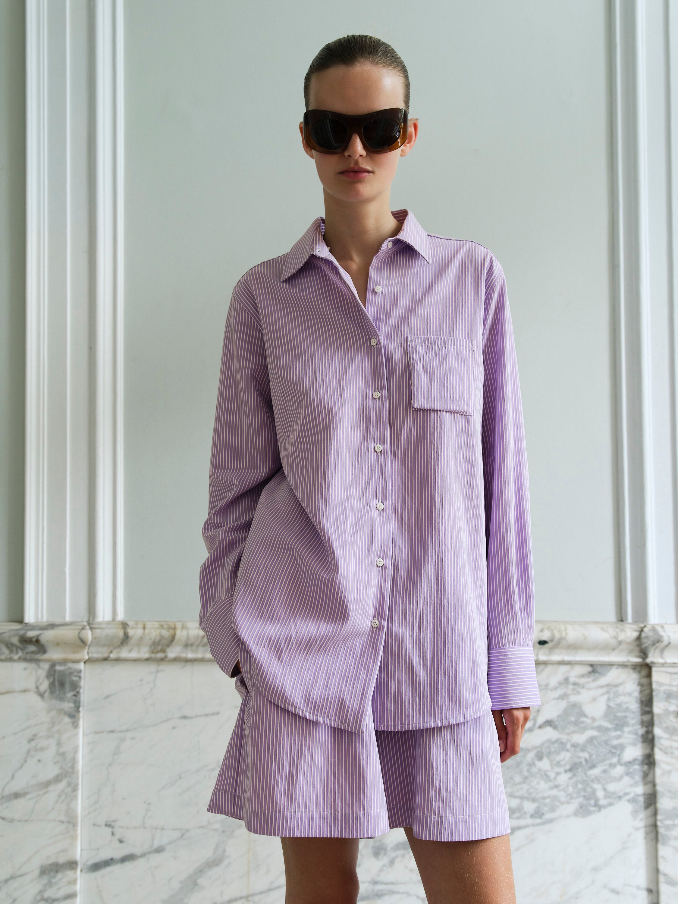 YVES SHIRT / LILAC-WHITE STRIPE
