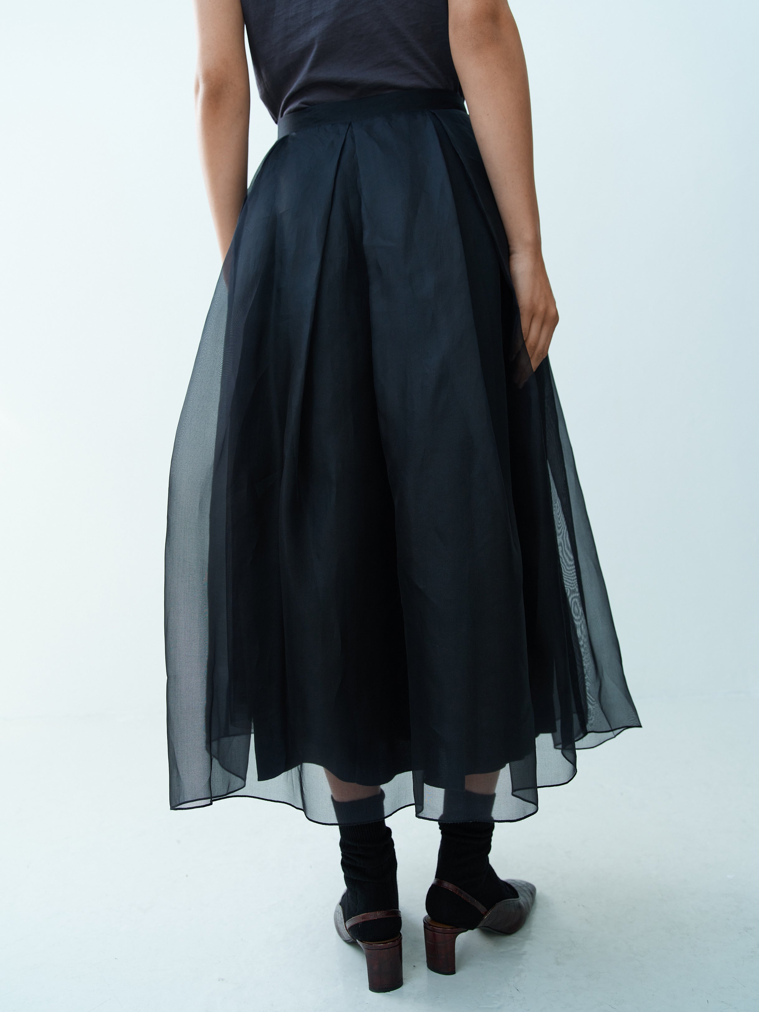 PARK LANE SILK SKIRT / BLACK