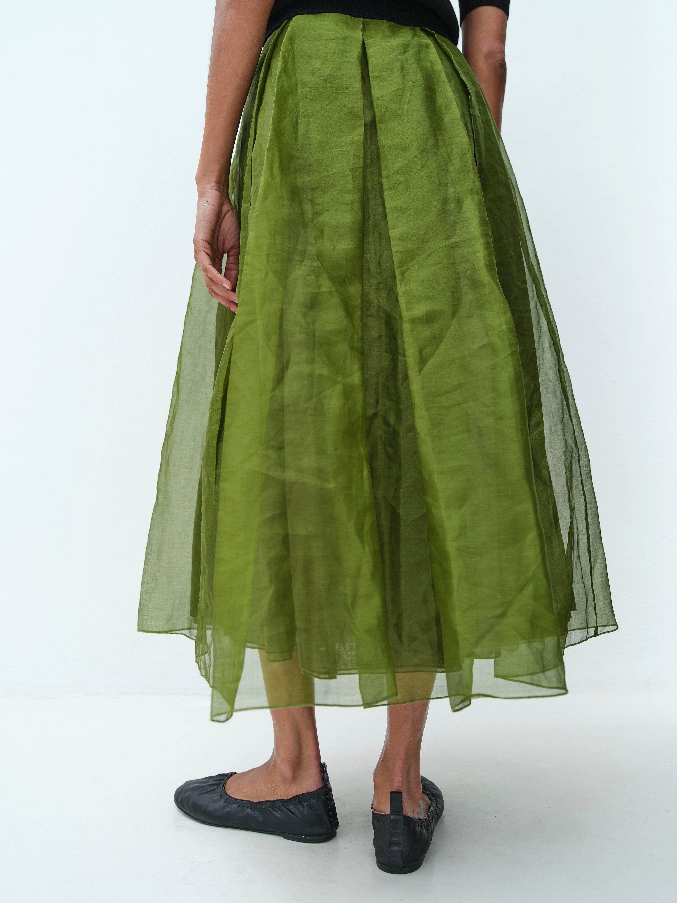 PARK LANE SILK SKIRT / OLIVE